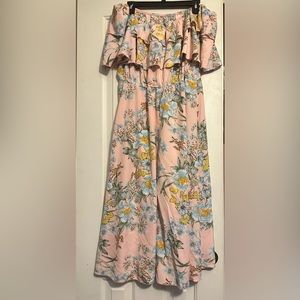 Off the shoulder long dress.